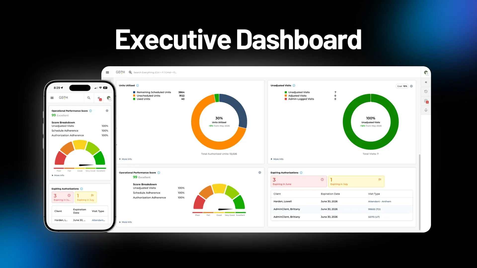 Executive Dashboard mobile and desktop overview